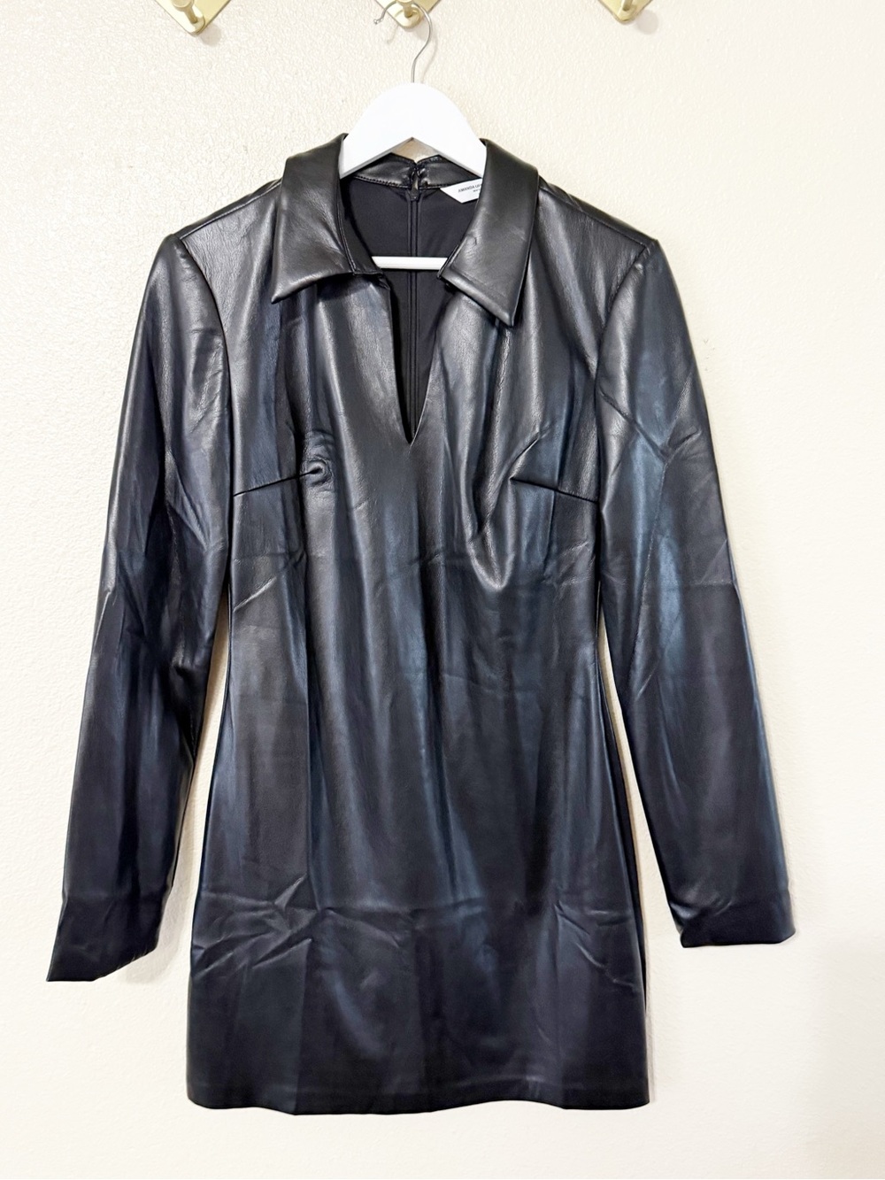 Amanda Uprichard Sloane Long Sleeve Faux Leather Minidress in Black size medium - Picture 5 of 9